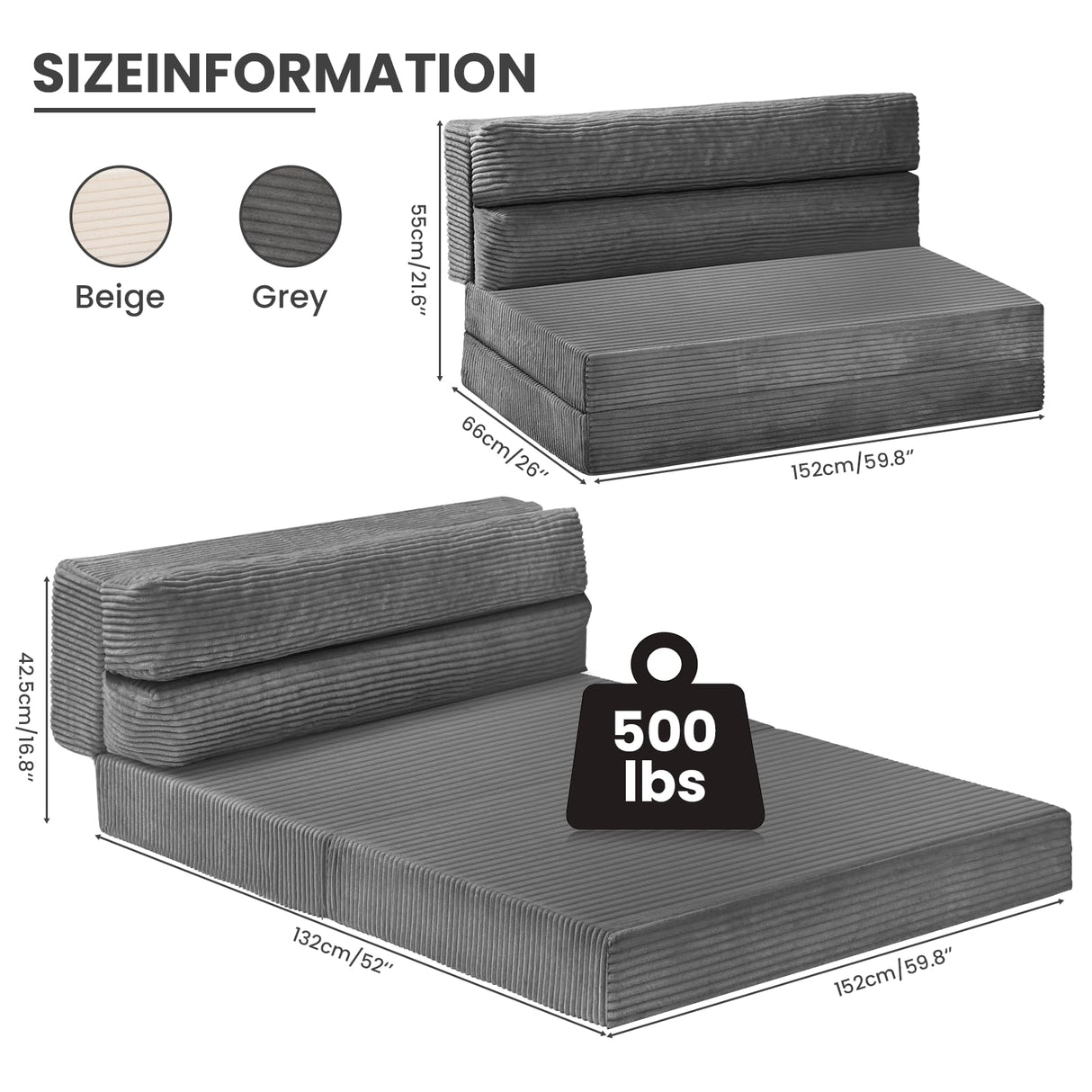 JUIKURY Folding Sofa Bed, Convertible Sleeper Chair with Pilow Foldable Matress, 2 in 1 Pull Out Loveseat Sofa Portable Fold Out Chair Bed Comfy Floor Couch Lounge for Living Room Bedroom JUIKURY