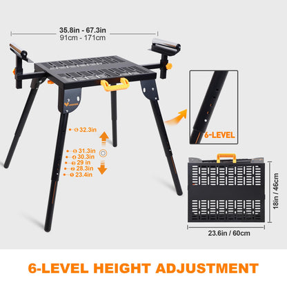 WORKESS Universal Miter Saw Stand with Grid Tabletop 300 lbs Load Capacity 6-Level Height Adjustment Table Saw Stand WK-MS046 - WoodArtSupply