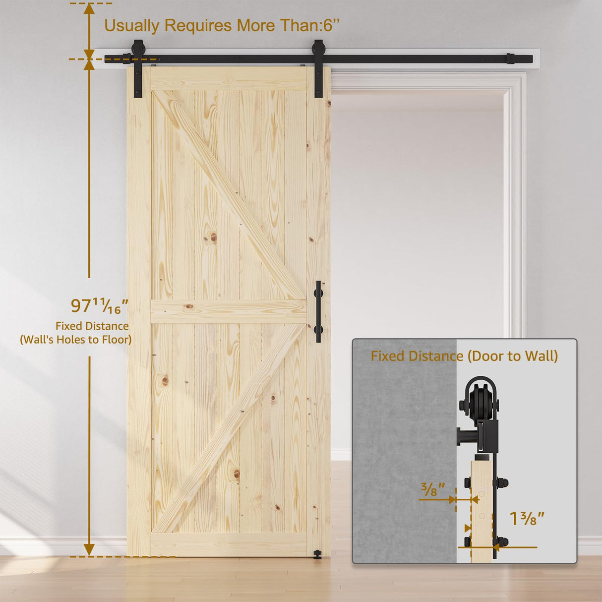 SMARTSTANDARD 42in x 96in Sliding Barn Door with 7ft Barn Door Hardware Kit Included, Unfinished Solid Spruce Wood Door, Assembly Required, DIY, Stainable, Natural SMARTSTANDARD