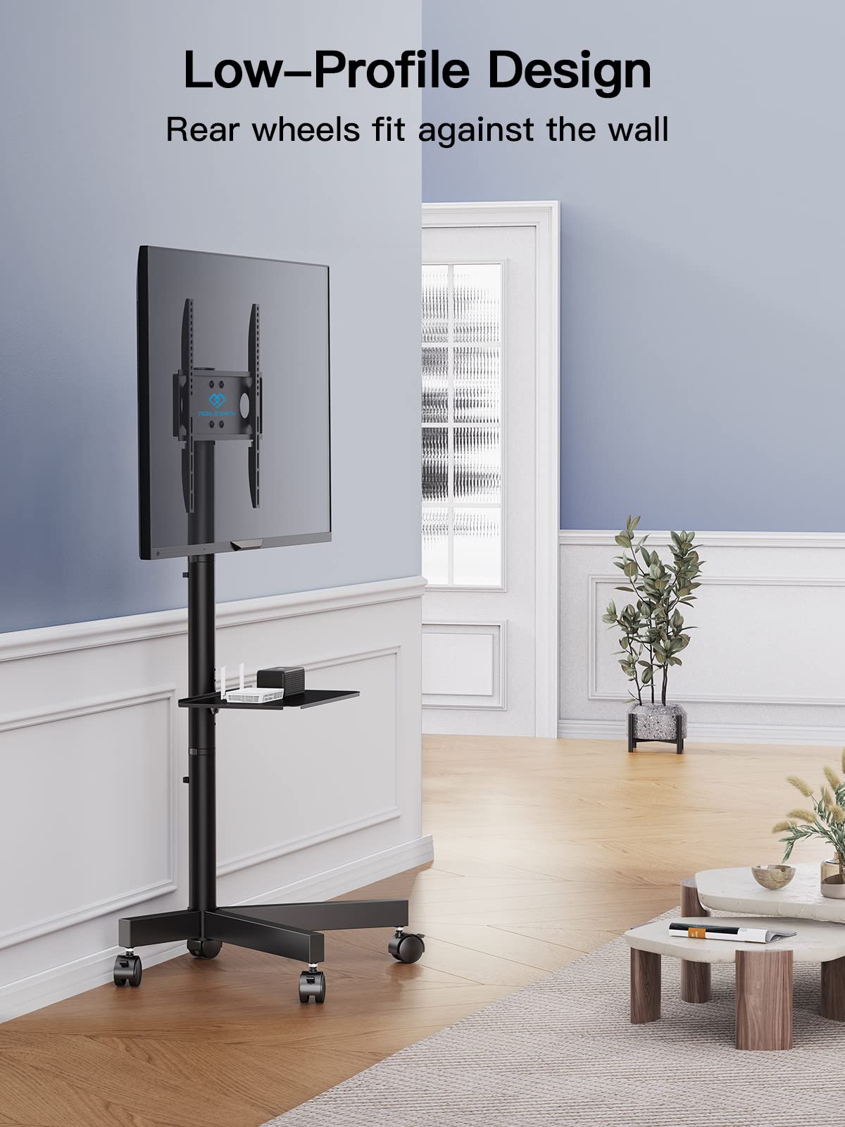 PERLESMITH Mobile TV Cart with Wheels for 23-60 Inch LCD LED OLED Flat Curved Screen Outdoor TVs Height Adjustable Shelf Floor Stand Holds up to 55lbs Monitor TV Holder with Tray Max VESA 400x400mm PERLESMITH