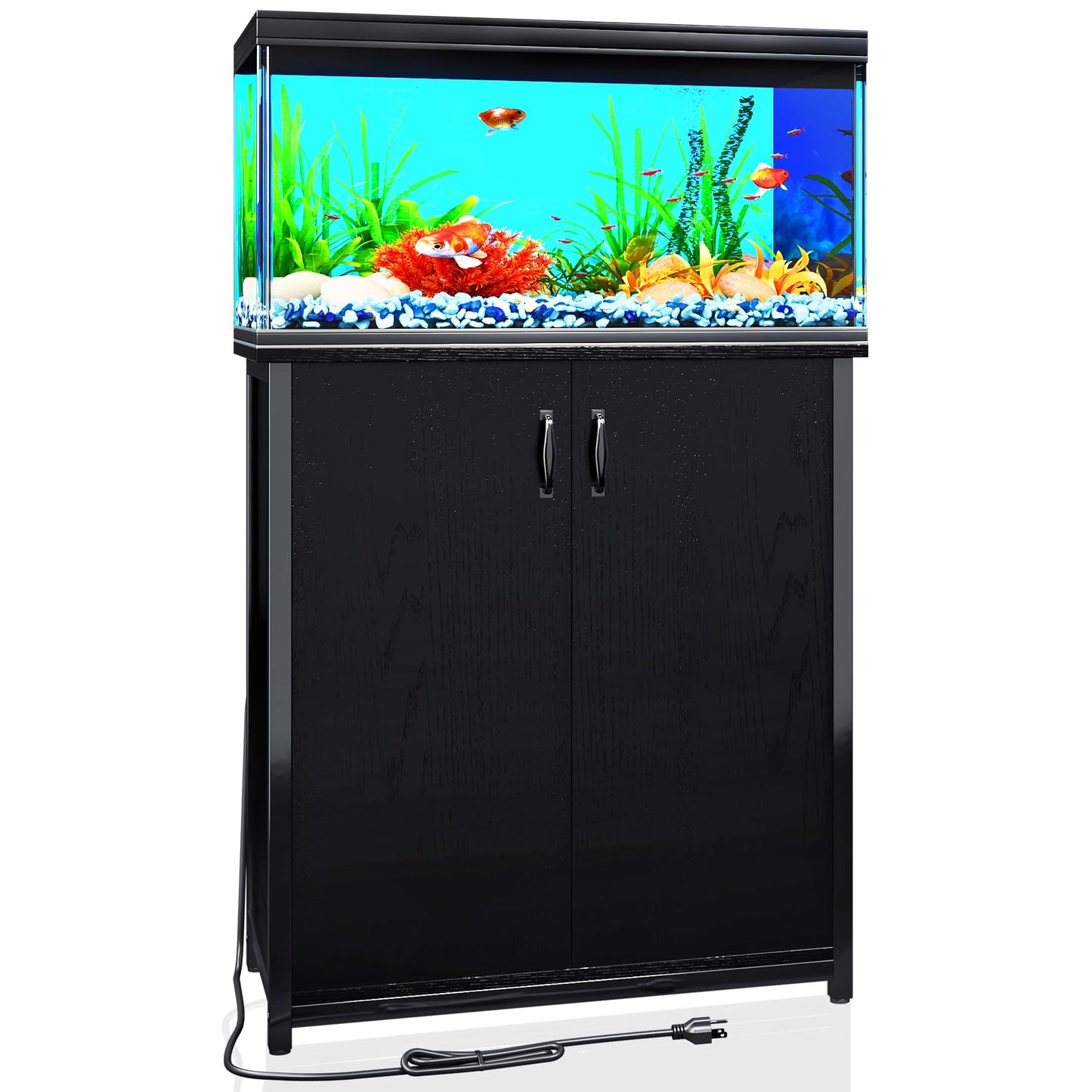 TC-HOMENY 10-29 Gallon Aquarium Stand with Charging Station and Cable Holes, Metal Fish Tank Stand with Storage Cabinet, 29" L x 16.5" W Tabletop, 880LBS Capacity, Fit for Living Room - WoodArtSupply