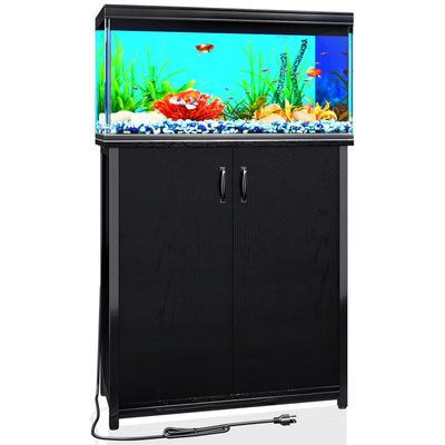 TC-HOMENY 10-29 Gallon Aquarium Stand with Charging Station and Cable Holes, Metal Fish Tank Stand with Storage Cabinet, 29" L x 16.5" W Tabletop, 880LBS Capacity, Fit for Living Room