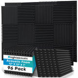 Knightsacoustic 96 Pack Sound Proof Foam Panels for Walls, 1 X 12 X 12 Inches Acoustic Foam Panels, High Density Acoustic Panels Sound Absorbing, Black Noise Cancelling Studio Wedges Knightsacoustic
