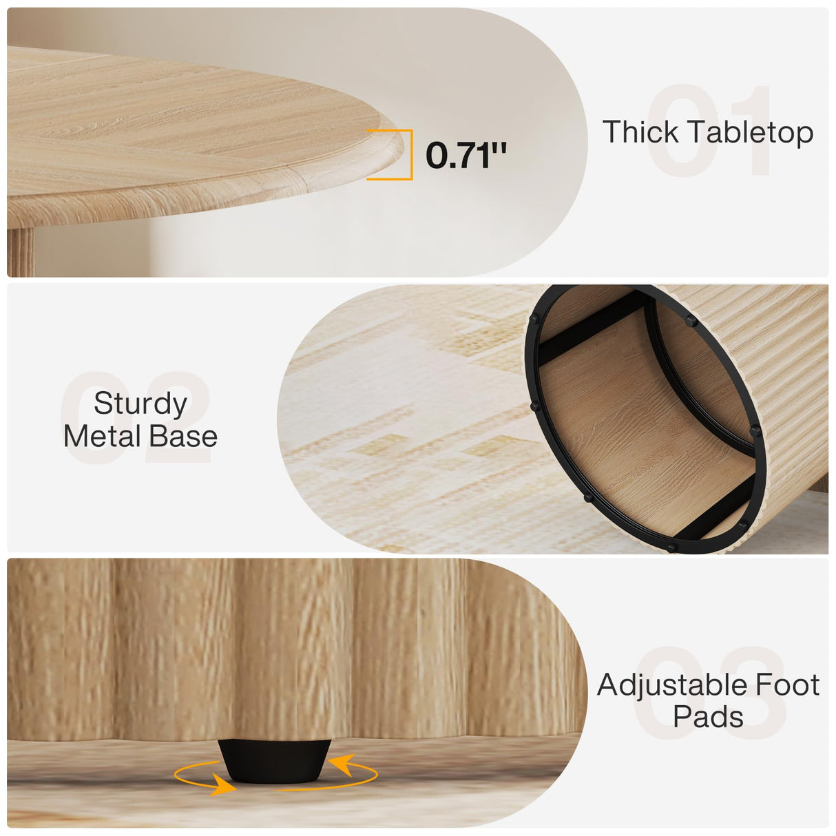 Tribesigns 47" Round Conference Table for 4, Farmhouse Wooden Meeting Room Table with Sturdy Fluted Metal Base, Modern Office Training Desk for Office, Conference Room Tribesigns