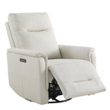Watson & Whitely Genuine Leather Power Recliner Chairs W Power Headrest for Adults, Swivel Glider Recliner Chair W Charging Ports for Living Room, Light Grey Watson & Whitely