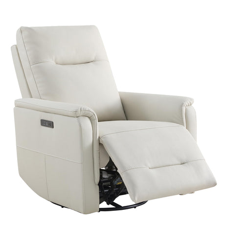 Watson & Whitely Genuine Leather Power Recliner Chairs W Power Headrest for Adults, Swivel Glider Recliner Chair W Charging Ports for Living Room, Light Grey Watson & Whitely