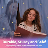 Blue Canopy Bed, Blue Bed Canopy with Glow in The Dark Stars for Girls, Boys, Kids and Babies, Net Use to Cover The Baby, Kid Bed, Girls Bed Or Full Size Bed, Fire Retardant Fabric Bollepo