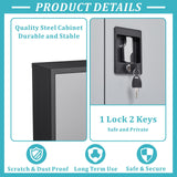 GREATMEET Metal Storage Cabinet with Locking Doors and Wheels,Garage Cabinet with Shelves for Home Office, Gym, School,Black+Grey GREATMEET