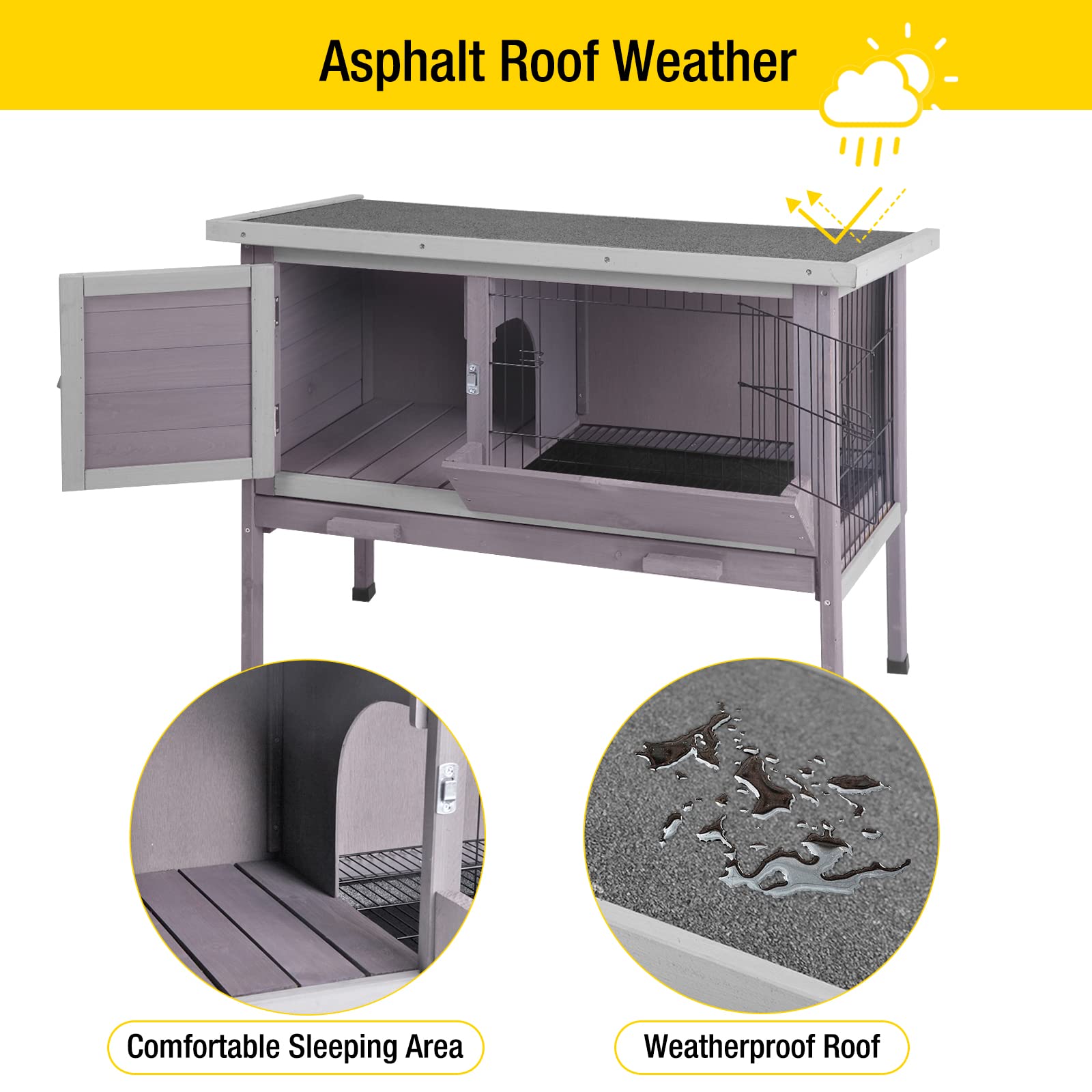 Aivituvin Outdoor Rabbit Hutch, Wooden Bunny Cages Indoor with Deeper Leakproof Tray - Upgrade with Metal Wire Pan - WoodArtSupply