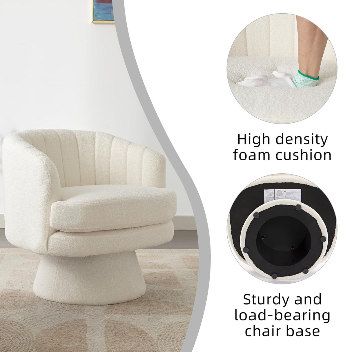 CANMOV Swivel Accent Chair with Armrest, Modern 360 Degree Swivel Barrel Chair with Curve Back and Soft Cushion,Comfy Round Sherpa Teddy Armchair Single Sofa for Living Room,Bedroom,Waiting Room,Beige CANMOV