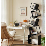 BUZUEY Geometric Bookshelf,5-Tier Unique Bookcase,72.8" Tall Black Modern Book Shelf,Corner Storage Shelves for CDs/Books/Home Decor,Vertical Bookshelf Book Tower for Living Room, Bedroom BUZUEY