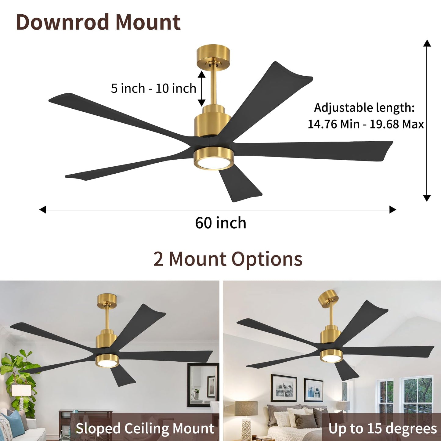 Solid Wood Ceiling Fans DC Motor with Light and Remote Control, 60 Inch Natural Wood Ceiling Fan 5 Blades Waterproof, 6-Speed Reversible Indoor Outdoor Ceiling Fans for Patio, Bedroom, Living Room