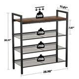 WIN4ALL Shoe Rack for Front Door Entrance, 4 Tier Shoe Rack for Entryway, 12-16 Pairs of Shoes, Metal Shoe Rack Organizer, Free Standing Shoe Rack for Closet (Black+Rustic Brown) WIN4ALL