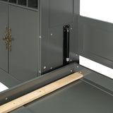 Ball & Cast Murphy Bed Queen Size Wall Bed with Sofa,Hideaway Cabinet w/Shelves USB & Light,can be Folded Bedframe,Glass Cabinet and Retro Handle,Wine,Top Storage,Space-Saving,for Apartment,Gray Ball & Cast