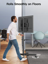 PERLESMITH Mobile TV Cart with Wheels for 23-60 Inch LCD LED OLED Flat Curved Screen Outdoor TVs Height Adjustable Shelf Floor Stand Holds up to 55lbs Monitor TV Holder with Tray Max VESA 400x400mm PERLESMITH