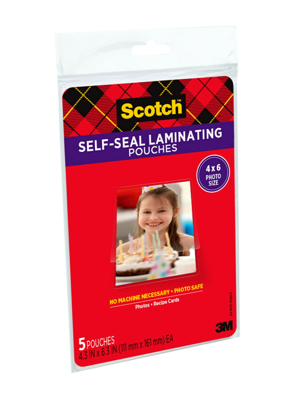 Scotch Self-Sealing Laminating Pouches, 4 x 6 Inches, 3-Pack of 5 Pouches – No Machine Needed, Clear, Photo Safe Scotch