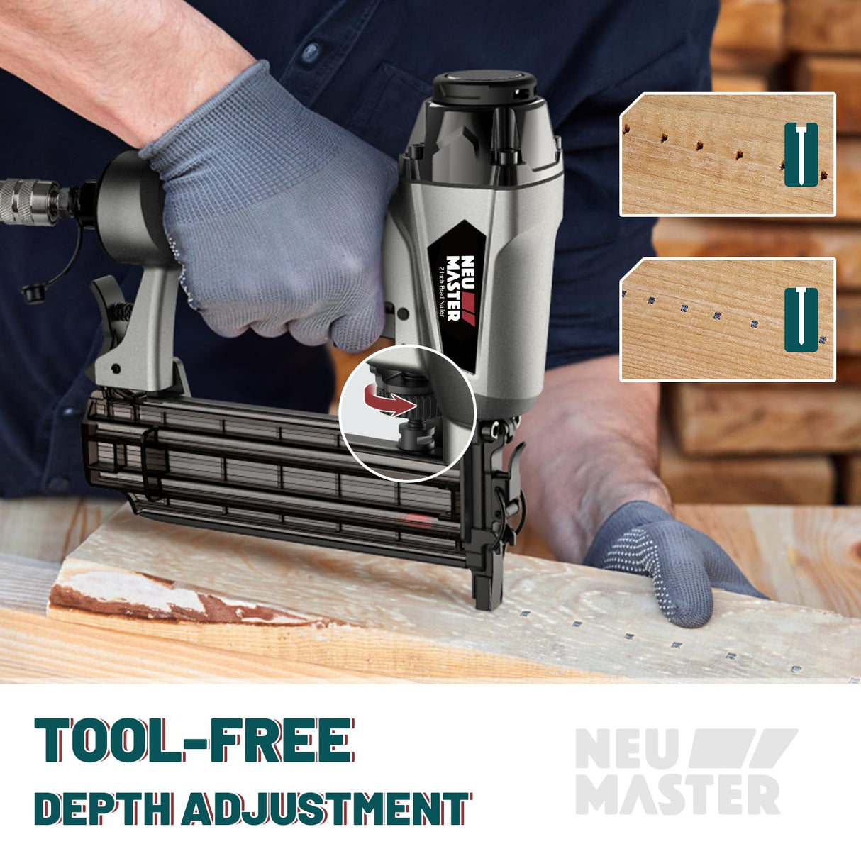 NEU MASTER Pneumatic Brad Nailer, 18 Gauge Nail Gun Fires 5/8-Inch to 2-Inch Brad Nails with Carrying Case, Safety Glasses, 800pcs Nails NEU MASTER