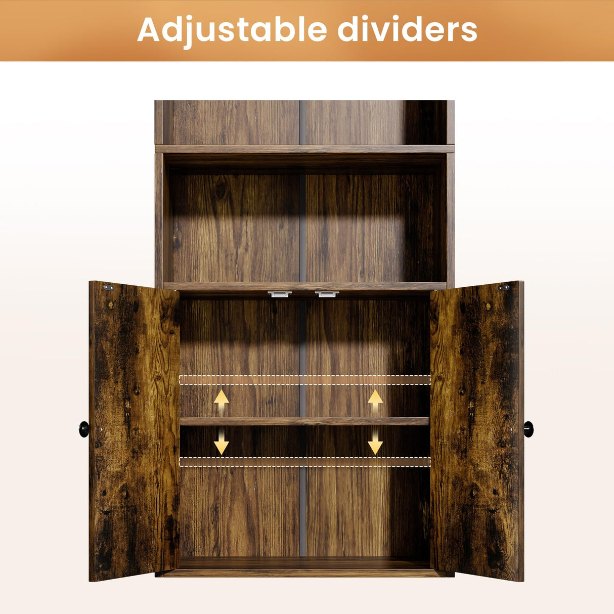 GRUSIGN 60 Inches Book Shelf Bookcase with Doors 5-Tier Floor Standing Wooden Tall Bookshelf with 2 Storage Cabinet and Adjustable Shelf for Home Office Living Room Brown GRUSIGN