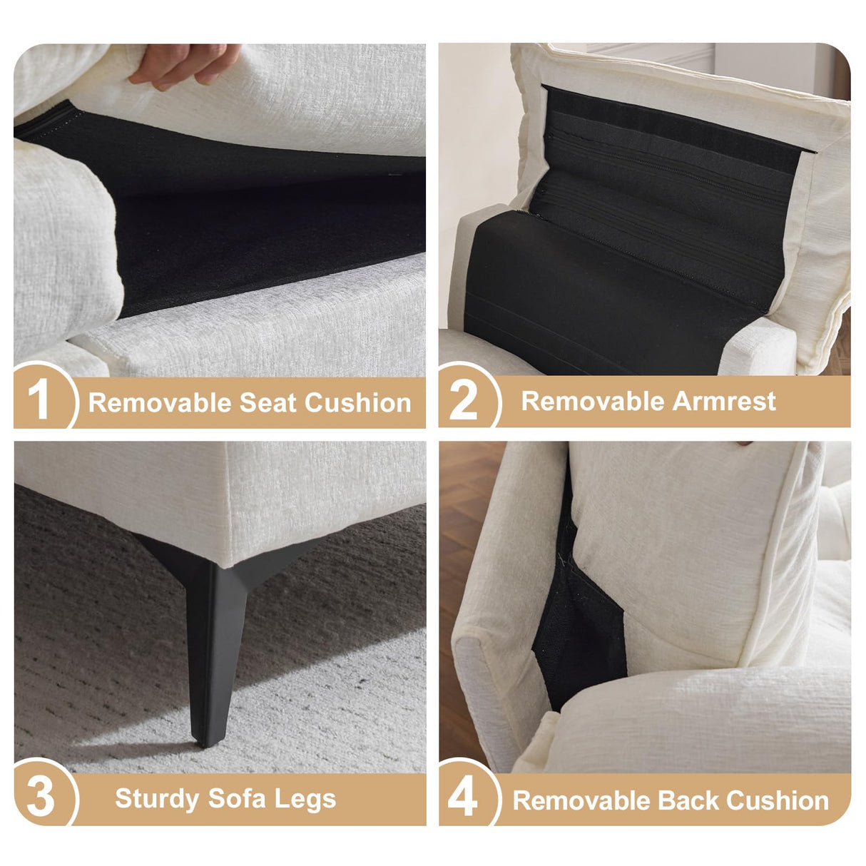 VINGLI 129'' Reversible Sectional Couches for Living Room,L-Shaped Couch Sofa Set with Chaise,Comfy Cloud Couches in Lattice Decored Seat Cushion with Double Pads, Creamy-White VINGLI