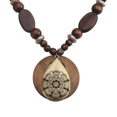 Bjesinmo Wooden Necklaces for Women Boho Long Necklaces for Women Vintage Long Beaded Necklace Bohemian Pendant for Women Wooded Jewelry Bjesinmo