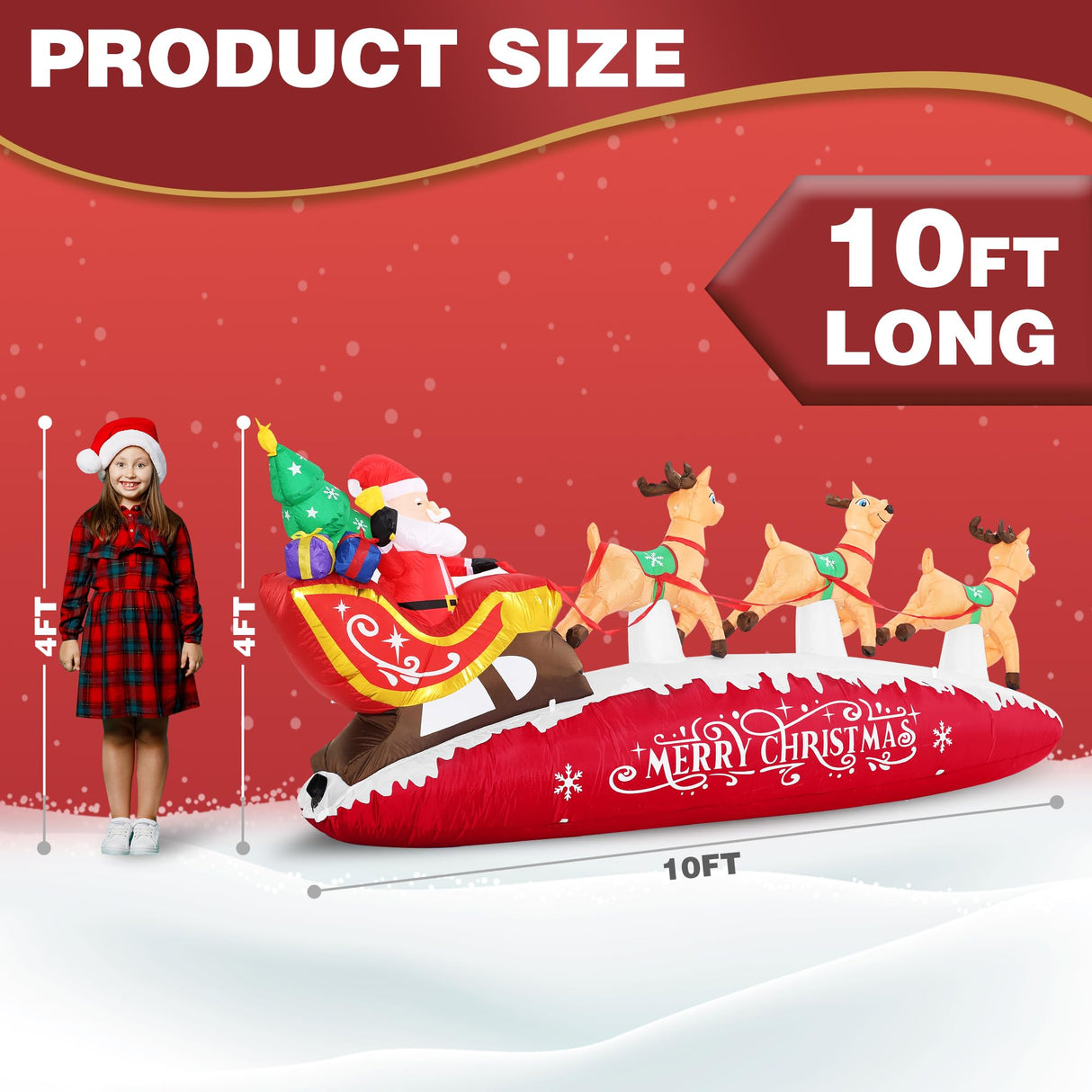 ZPISF 10 FT Santa Sleigh with Reindeer Christmas Inflatables Outdoor Decorations, Christmas Blow Up Yard Decorations for Garden Lawn Xmas Decor (Red) ZPISF