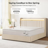 koorlian Queen Size Upholstered Bed Frame with 4 Storage Drawers and 51'' Tall Headboard Wingback Platform Bed Frames with RGB LED & USB Charging, 3 Adjustable Height, Noise-Free/Metal Support, Beige koorlian