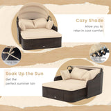 Moccha Outdoor Daybed with Retractable Canopy - PE Rattan Double Chaise Lounge w/Soft Cushions, Pillows, Ottoman, Outside Sunbed, Wicker Loveseat Sofa, Sectional Conversation Set, Patio Furniture Set LDAILY