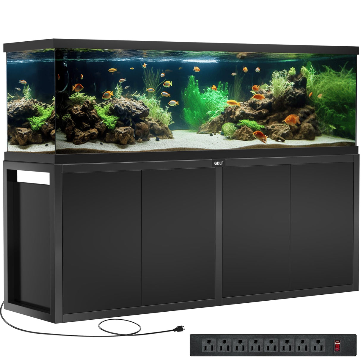 GDLF 125-150 Gallon Fish Tank Stand, Heavy Duty Metal Aquarium Stand with Power Outlet and Cabinet for Fish Tank Filters and Accessories,72.8" L*18.9" W,2200LBS Capacity (Stand Only) GDLF