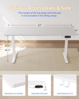 YIHAYO Adjustable Standing Desk, Electric Desk, 63 x 24 Inches Stand Up Desk with Splice Board, Adjustable Height Desk, Computer Desk for Home Office, White Frame/White Top YIHAYO