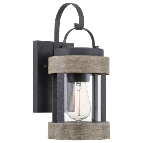 Kira Home Rochester 14" Modern Indoor Outdoor Wall Sconce + Cylinder Glass Shade, Weathered Oak Wood Style + Textured Black Finish Kira Home