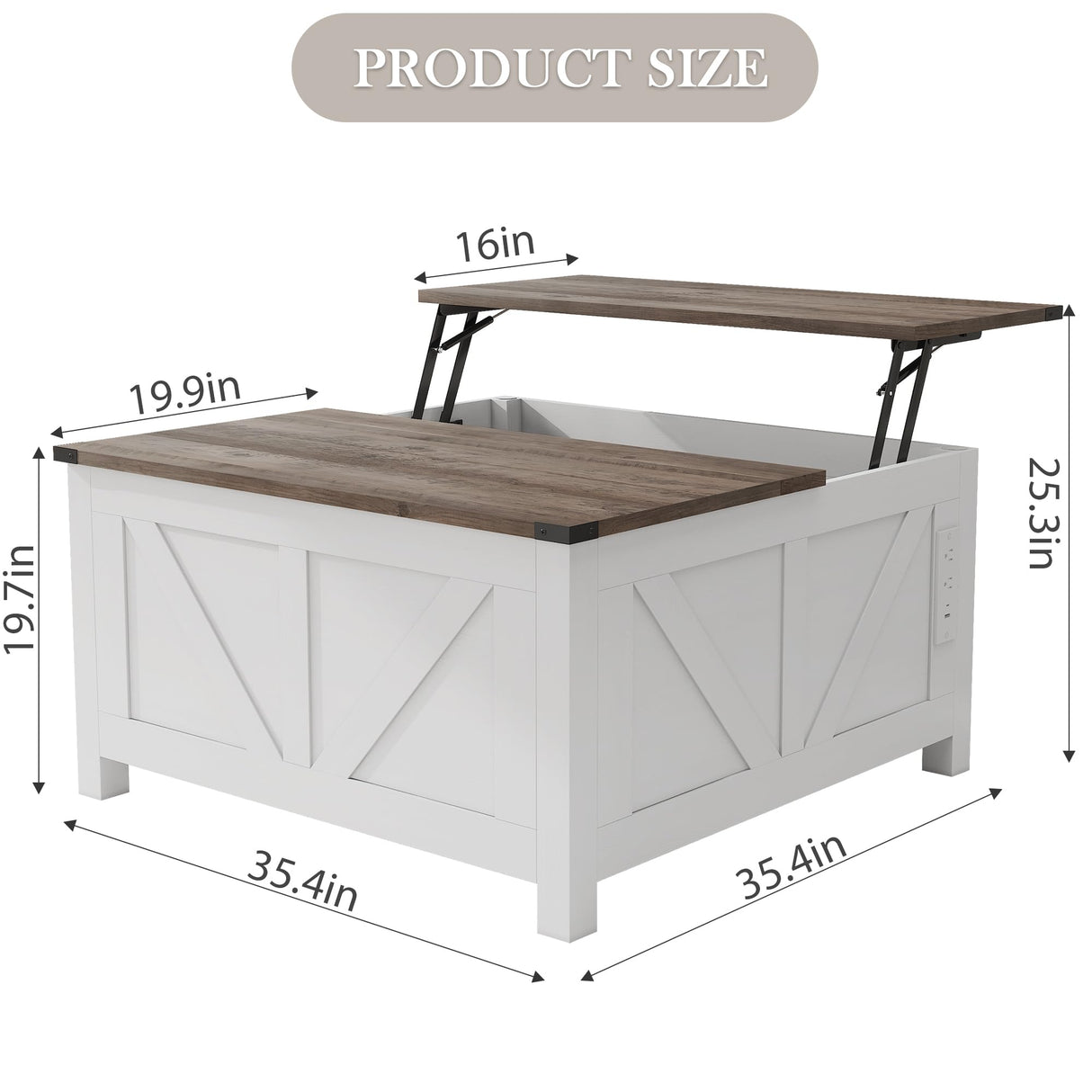 NEWBULAND 35" Lift Top Coffee Table with Storage, Wooden Coffee Tables for Living Room, Farmhouse Coffee Table with Large Hidden Storage Compartment, White and Grey NEWBULAND