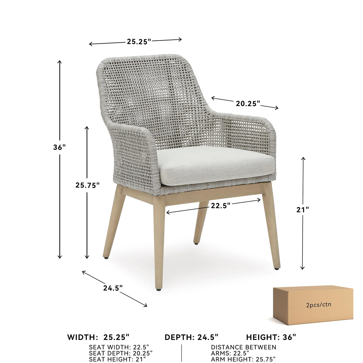 Signature Design by Ashley Seton Creek Cottage Weather Resistant Outdoor Dining Arm Chair with Cushion, Set of 2, Light Brown & Light Gray Signature Design by Ashley