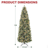 Hykolity 7.5 ft Prelit Artificial Pencil Slim Christmas Pine Tree with 792 PVC Branch Tips, 300 Warm White LED Lights, Metal Stand and Hinged Branches, Perfect for Home, Decoration hykolity