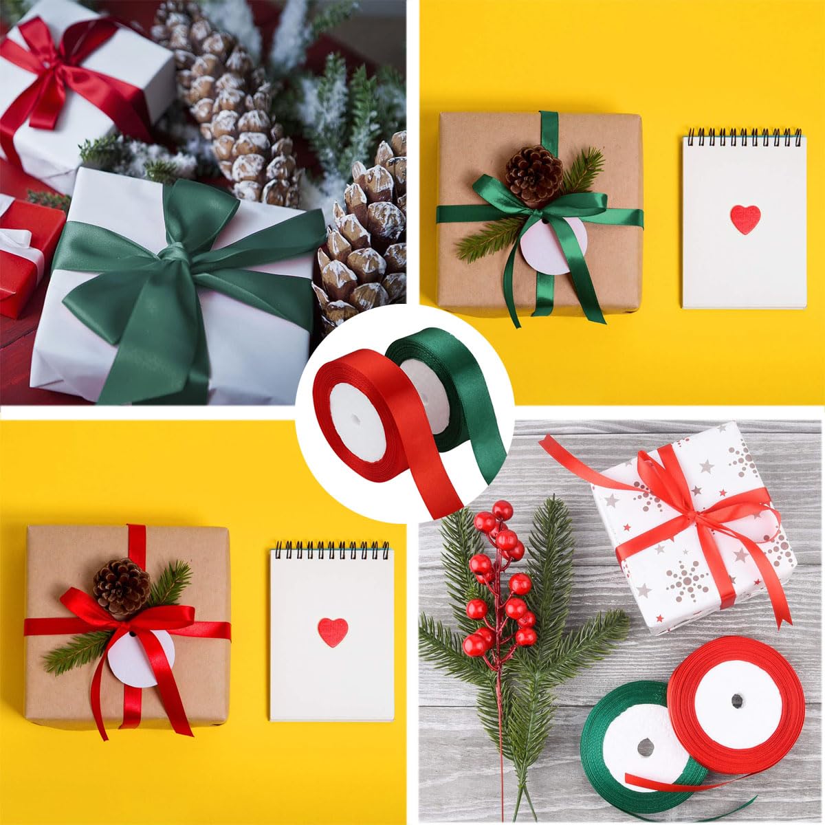 2 Pack Gift Ribbon, Christmas Ribbon, Gift Wrapping Ribbon,0.8 Inch Polyester Satin, Fabric Ribbon for Wrapping, Bow Making, Hair, Christmas Tree Decoration(75.5 Feet) (Red+Green) Cangfort
