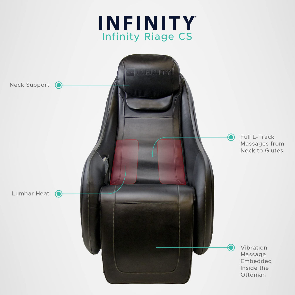 Infinity Riage CS, Compact Shiatsu Massage Chair, Featuring Zero-Gravity Recliner, Lumbar Heat, and Four-Node Massage Robot, Tapping, Kneading, Roller-Massaging Techniques (Black) Infinity