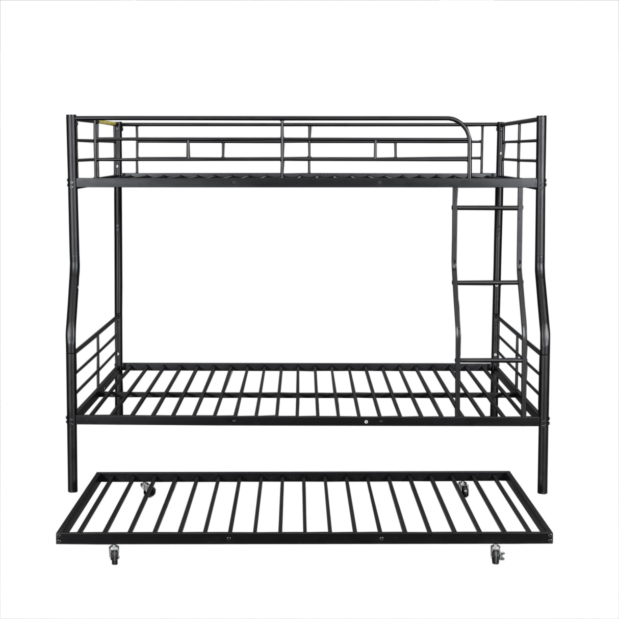 Harper & Bright Designs Full XL Over Queen Metal Bunk Bed with Trundle, Ladder & High Guardrail, Able to Split, Noise Free, Heavy-Duty Steel Loft Bed Frame with Safety Rail for Bedroom, Dorm (Black) Harper & Bright Designs