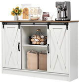 4 EVER WINNER Coffee Bar Cabinet with Sliding Barn Doors, 42” Farmhouse Coffee Station with Adjustable Shelves, Buffet Cabinet with Storage for Dining Room, White 4 EVER WINNER