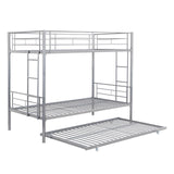 KEIKI Twin Over Twin Size Metal Detachable Bunk Bed Frame with 2 Side Ladder, Trundle and Guardrail, Modern Style Bunk Beds with Slats, No Box Spring Required, Easy Assembly, for Bedroom, Silver KEIKI