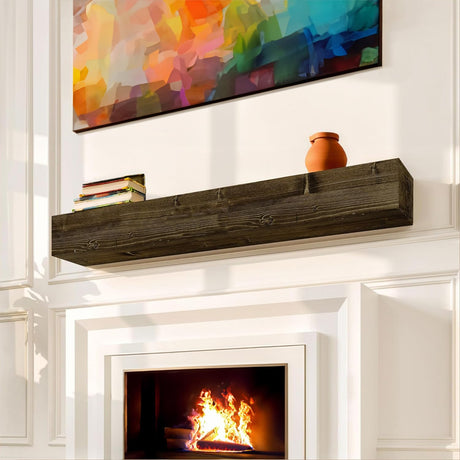 REXFORD Fireplace Mantel - USA Made Real Wood - Handcrafted Farmhouse Wall Mounted for Over Fireplace Floating Shelf Mantle (Rustic, 72X8X5 Inch Mantel) REXFORD