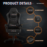 Gaming Chair, Computer Office Chair with Footrest, 155° Reclining Chair, Ergonomic High Back Computer Chair with Headrest and Lumbar Support for Adults and Kids(All Black) Gamtimer