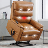 EZZUP Lay Flat Lift Chair with Heat and Massage, Dual Motor Recliner with Infinite Position, Up to 350 LBS Electric Power Lift, Yellow Brown Leather Recliner EZZUP