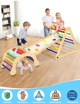 YOLEO Pikler Triangle Set, Foldable 7-in-1 Montessori Climbing Set Fun Baby Pickler-3 Piece Climbing Jungle Gym and Indoor Playground Climbing Toys for Toddlers 1-3 Inside (Rainbow, Advanced Version) YOLEO