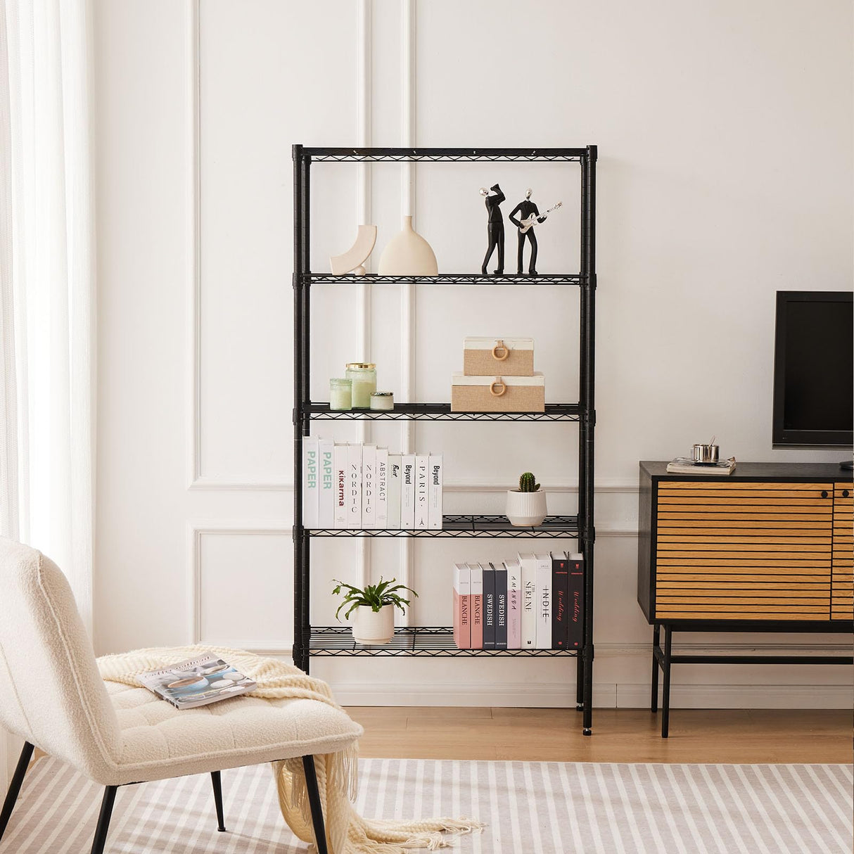 DUMOS 5 Tier Metal Wire Rack Shelf Heavy Duty Standing Shelves Adjustable Steel Closet Shelving Unit Organizers and Storage for Kitchen Bathroom Pantry Office, 13.78" D x 35.43" W x 69.29" H DUMOS