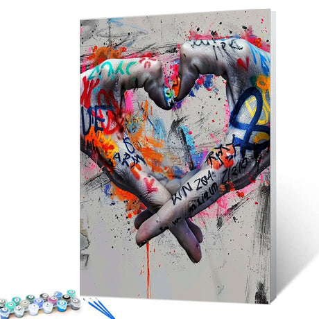 Tucocoo DIY Painting by Numbers Kits for Adults Artwork Colorful Graffiti Hands and Black and White Graffiti Hands Make up a Love Heart Wall Art Decoration 16''x20'' Tucocoo