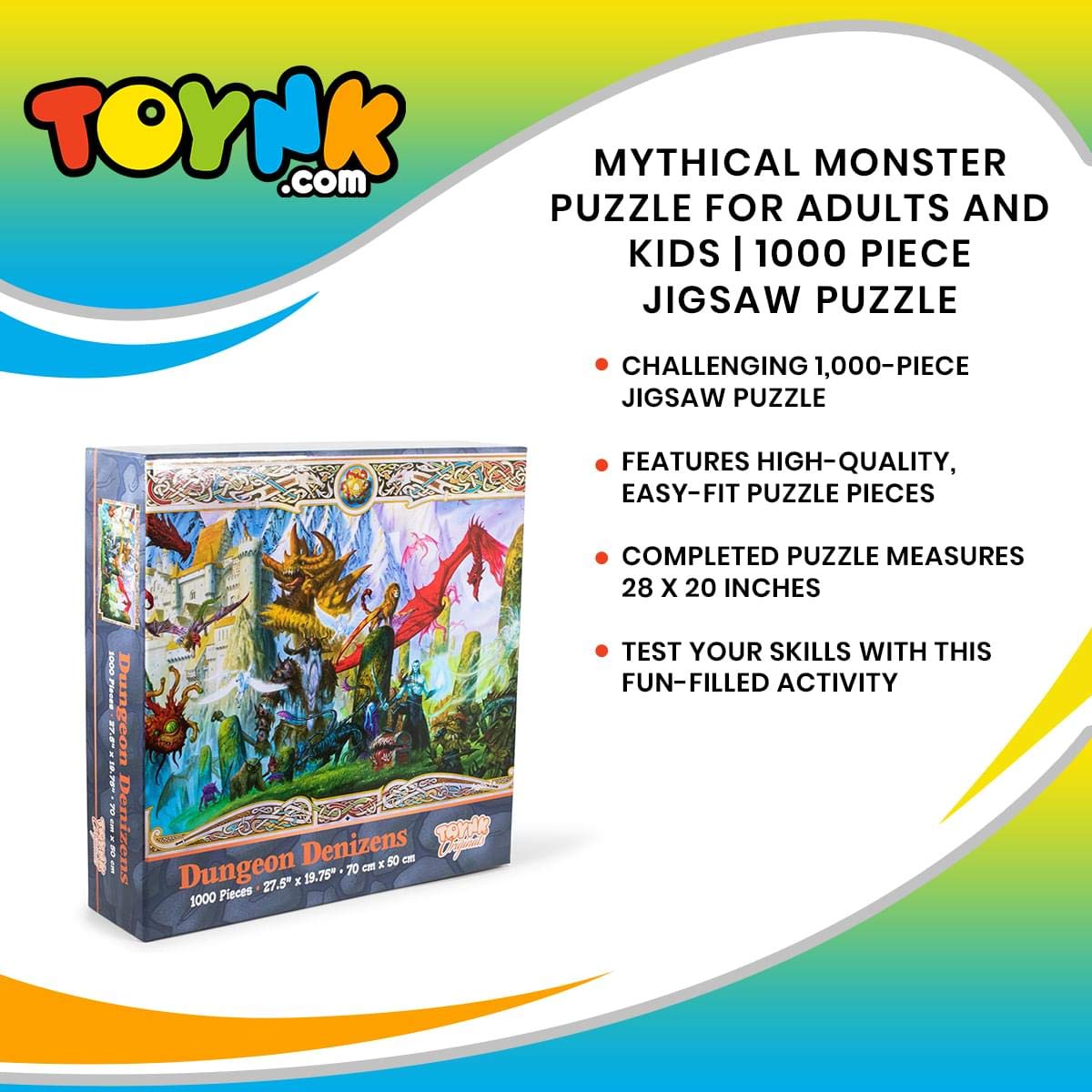 Dungeon Denizens Mythical Monster Puzzle for Adults and Kids | 1000 Piece Jigsaw Puzzle Toy | Fun Quarantine Gifts | Interactive Brain Teaser for Game Night | 28 x 20 Inches Toynk