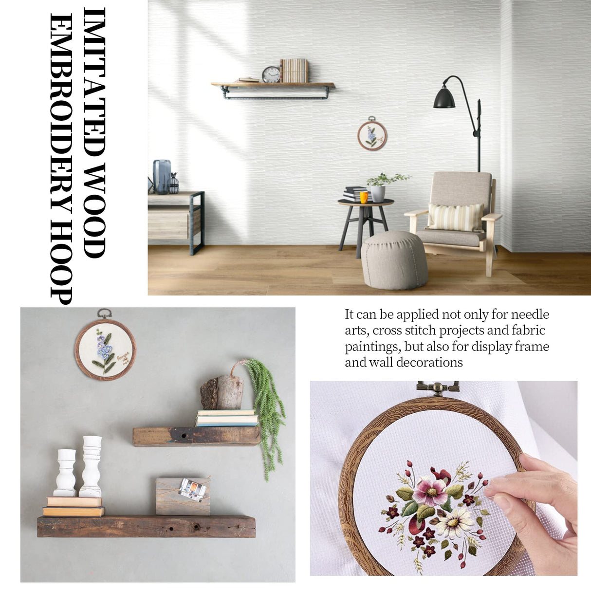 Piutouyar 3 Pieces 4 Inch Embroidery Hoop Set Imitated Wood Display Frame Embroidery Hoops Circle Cross Stitch Hoop Ring for Art Craft Sewing and Hanging Ornaments Decor Piutouyar