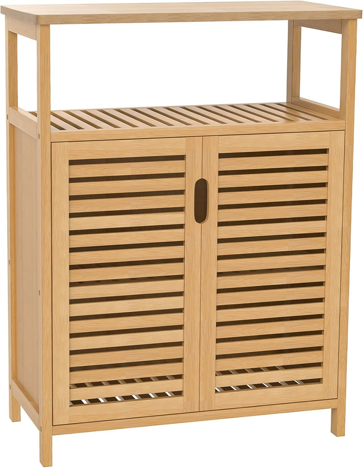 FoverOne Bamboo Bathroom Storage Cabinet with 2 Doors, Bathroom Floor Freestanding Cabinets Organizer for Living Room, Kitchen, Entryway FoverOne