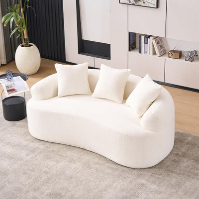 Hnvzldn 65" Curved Loveseat for Small Spaces,Boneless Loveseat Sofa,Wood Grain Chenille Fabric, No Installation Requirement, Curved Sofa Couch for Apartment,Living Room,Office (White, 65")