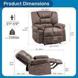Fabric Lazy Boy Recliner Chair for Bedroom, Manual Reclining Chairs for Adults，Brown Recliner Chair with Adjustable Backrest & Foootrest/Overstuffed Cushion, Havy Duty (Brown) HRVEOCEI