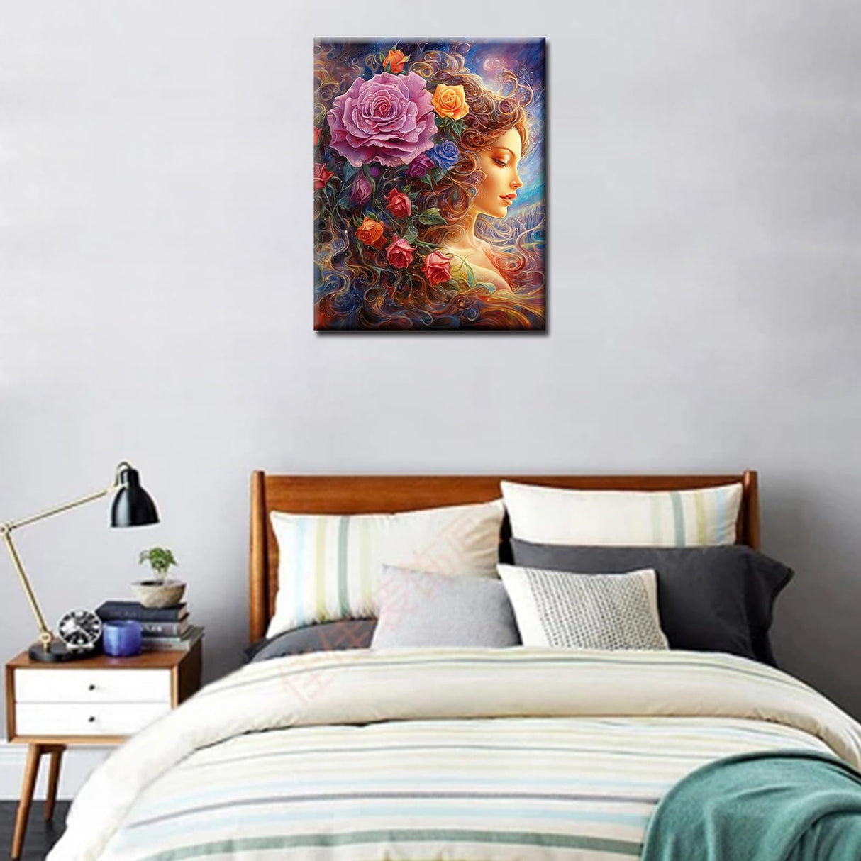 Romantic Pink Rose Paint by Numbers Kits with Brushes Girl in Flowers Acrylic Oil Painting for Adults Kids Tropical Florals Pictures Arts Craft 16''x20" inch Farmhosue Room Decor Gift (Frameless) TUMOVO